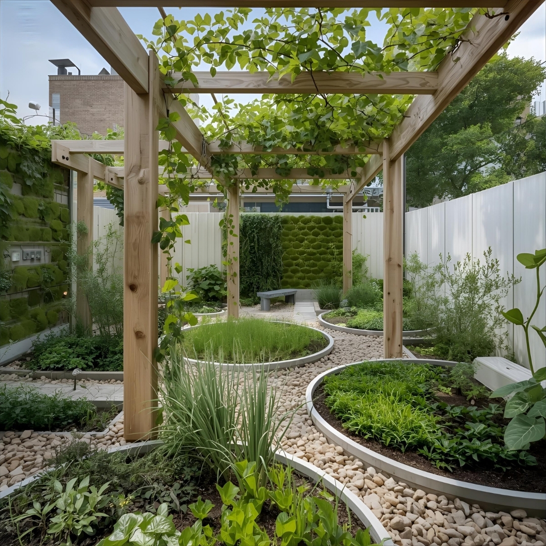 Parede verde com jardim vertical